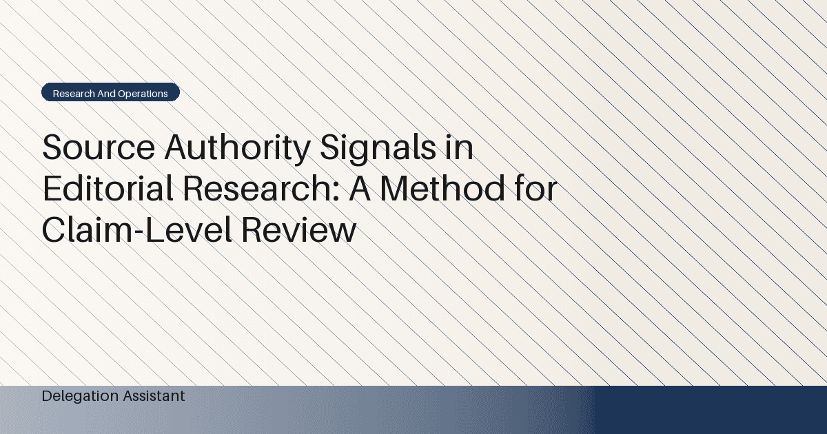 Branded diagram illustrating source authority signals editorial research