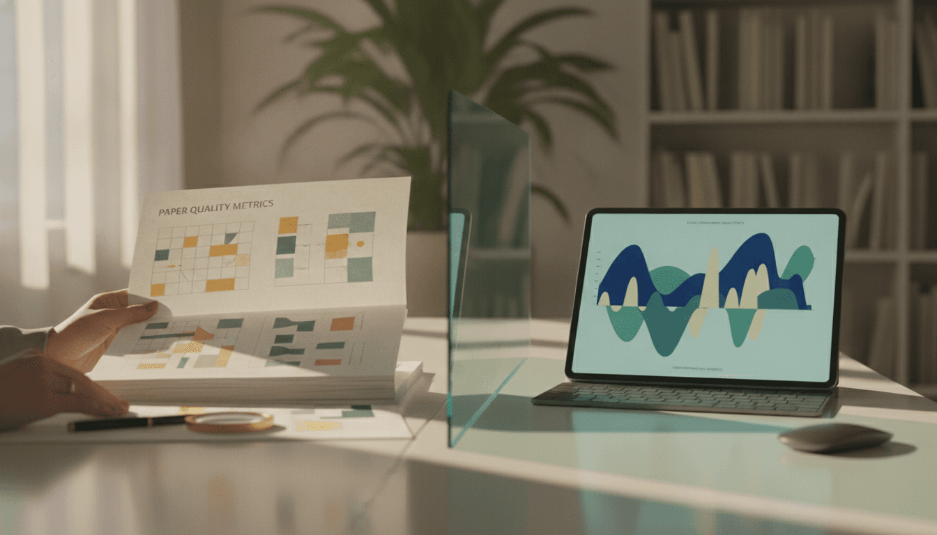 Editorial analyst comparing a page-quality rubric with an abstract search chart