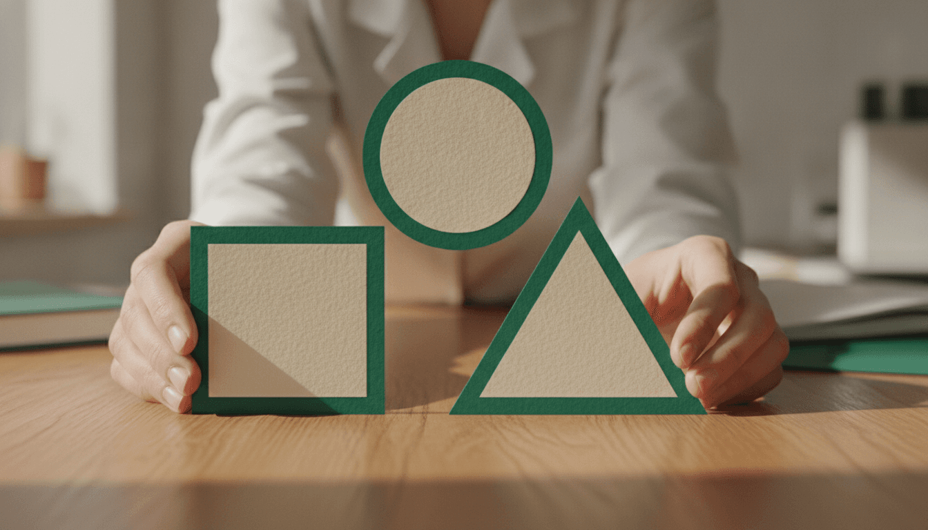 Researcher arranging three differently labeled evidence cards into a comparison