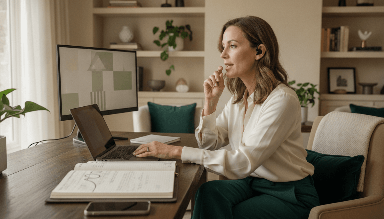 An experienced executive assistant coordinating work from a refined home office