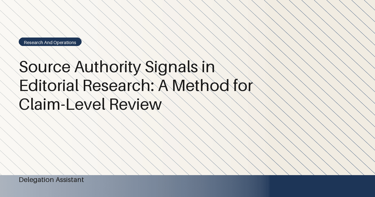 Branded diagram illustrating source authority signals editorial research